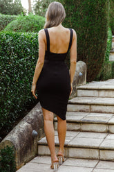 Shalini Thick Strap Surplice Neckline Asymmetrical Hem Dress Black